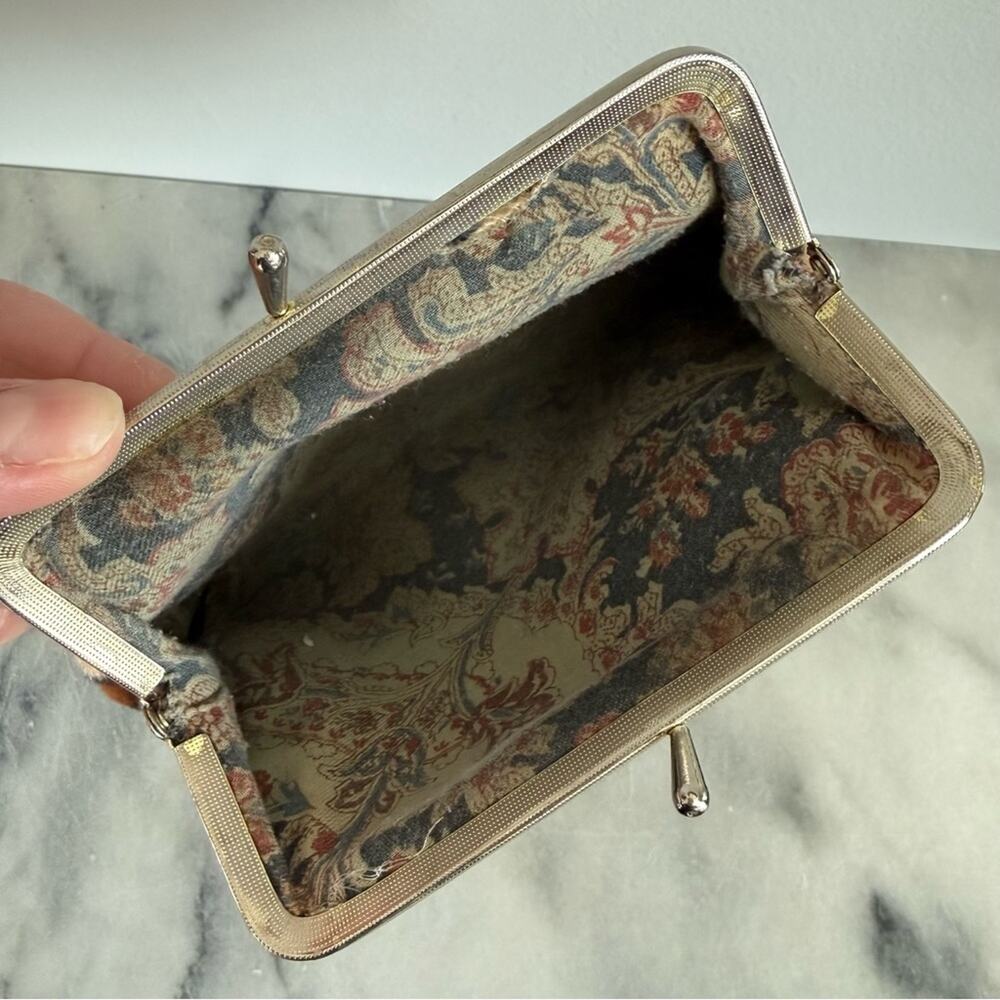 Vintage | 1970s Velvet Floral Brown Coin Purse Kiss-Lock Closure Bag Autumn Rose - Picture 4 of 5